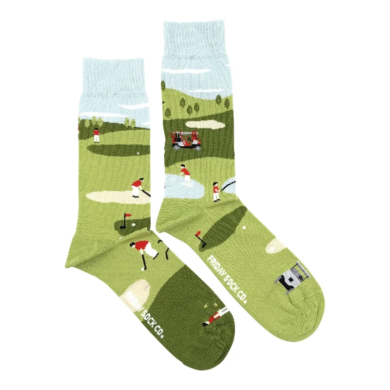 Breathable wool socks-Funny Golf Scene Mismatched Socks M