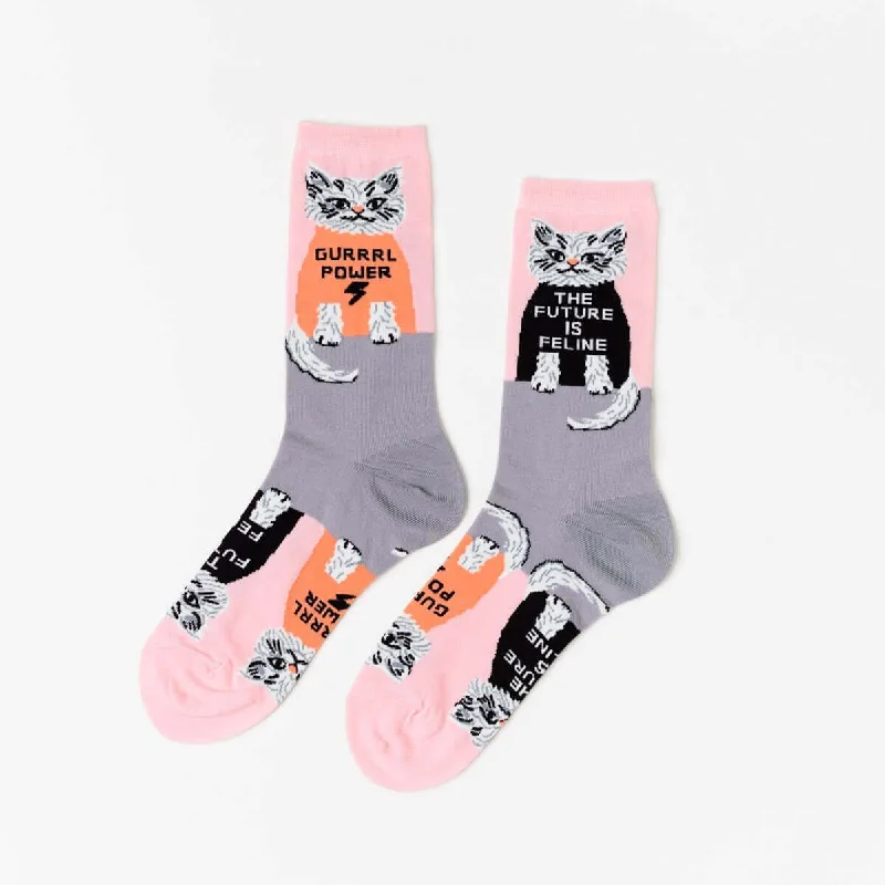 Modern polka socks-Future is Feline Crew Socks - Small