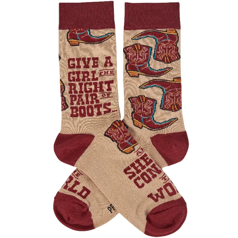 Athletic fuzzy socks-Give A Girl The Right Pair Of Boots Socks | Western Cowgirl-Themed Socks