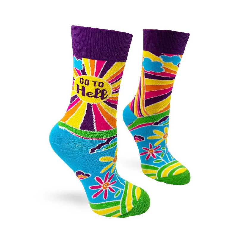 Cushioned outdoor socks-Go To Hell Ladies' Crew Socks in Groovy Rainbow | Women's Novelty Colorful Socks