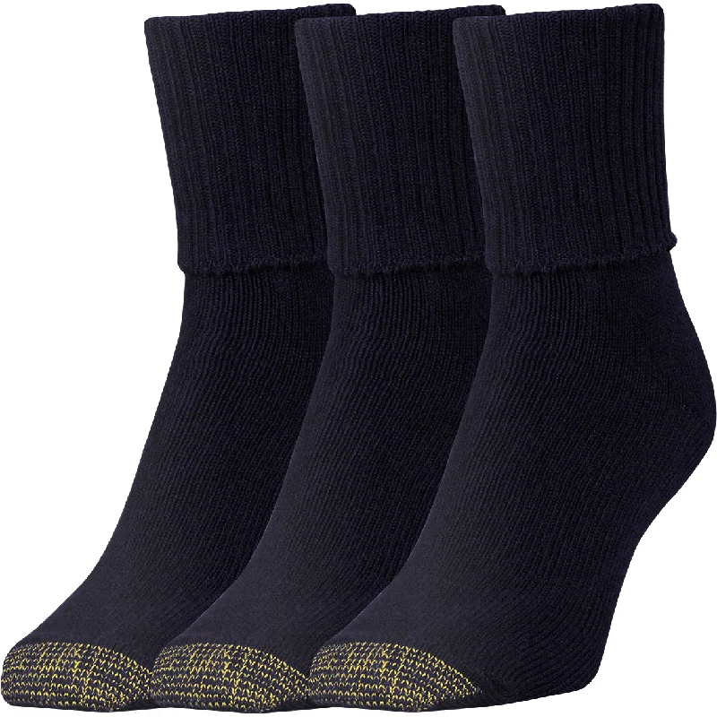 Fuzzy thermal socks-Gold Toe Womens Bermuda Turn Cuff 3-Pack Socks