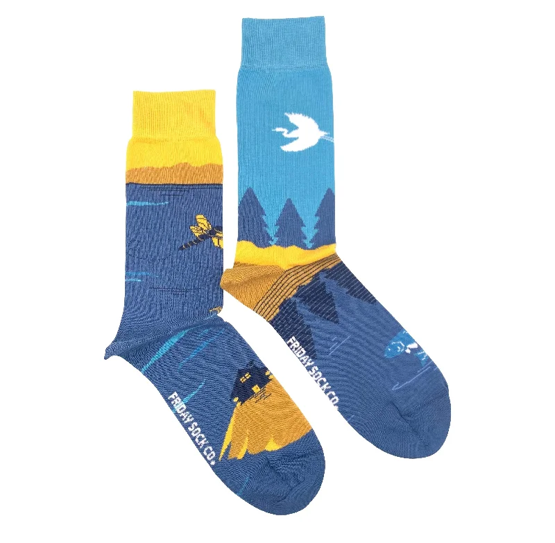 Anti-slip lounge socks-Great Lakes Canadian Landscape Mismatched Socks M