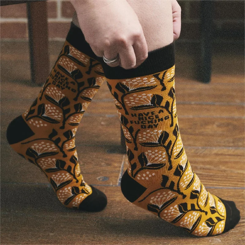 Organic bamboo socks-Have A Nice Fucking Day Socks | Floral Pattern