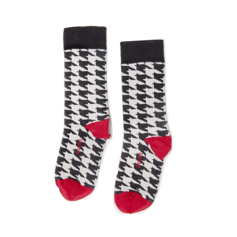 Organic knit crew-Houndstooth Socks in Black from Zkano