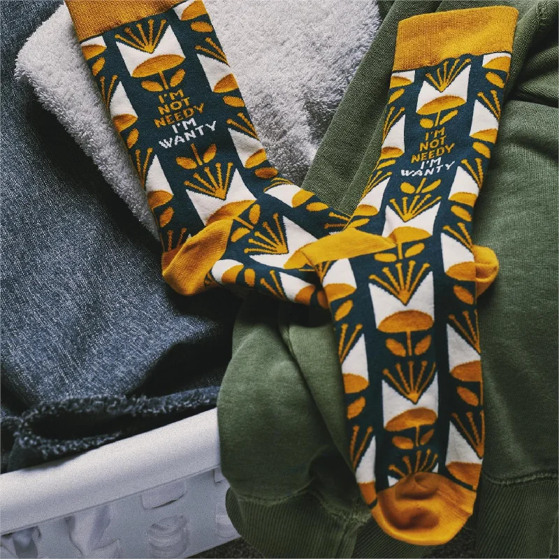 Athletic striped socks-I'm Not Needy I'm Wanty Socks | Floral Pattern Design