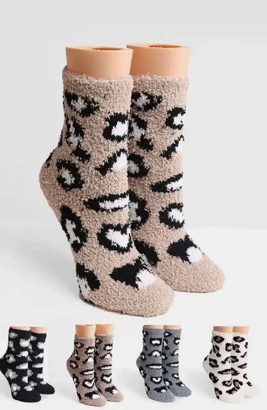 Sporty black socks-HANA LEOPARD PRINT SOFT FUZZY SOCKS