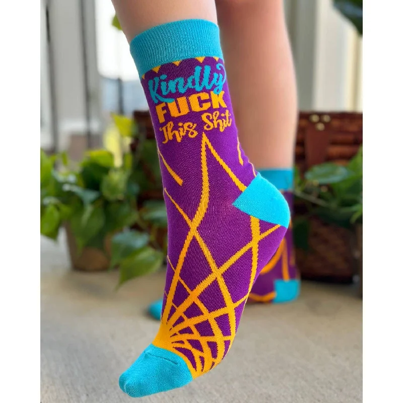 Athletic white socks-Kindly Fuck This Shit Ladies' Crew Socks | Funny Sweary Novelty Women's Socks