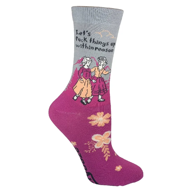 Elegant crew socks-Let's Fuck Things Up...Within Reason Women's Crew Socks | Gray and Vivid Pink