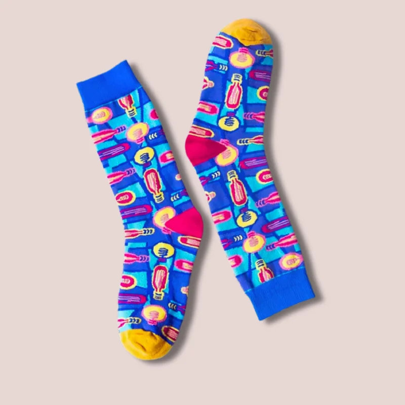 Soft athletic crew-Bright Idea! Lightbulb Colorful Cotton Socks | Blue Women‘s Crew Socks