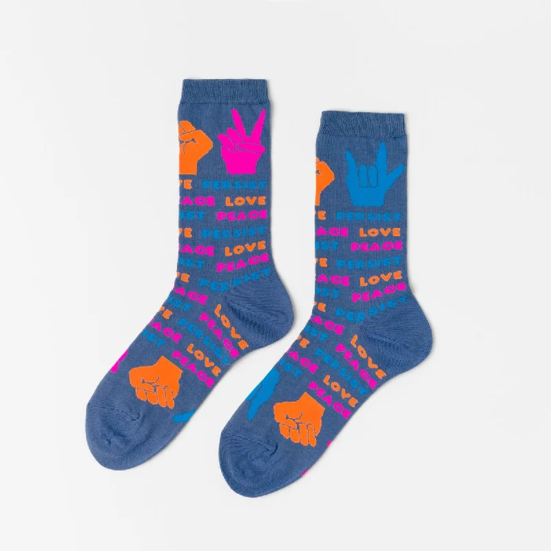 Bright bamboo socks-Love Peace Persist Crew Socks - Small