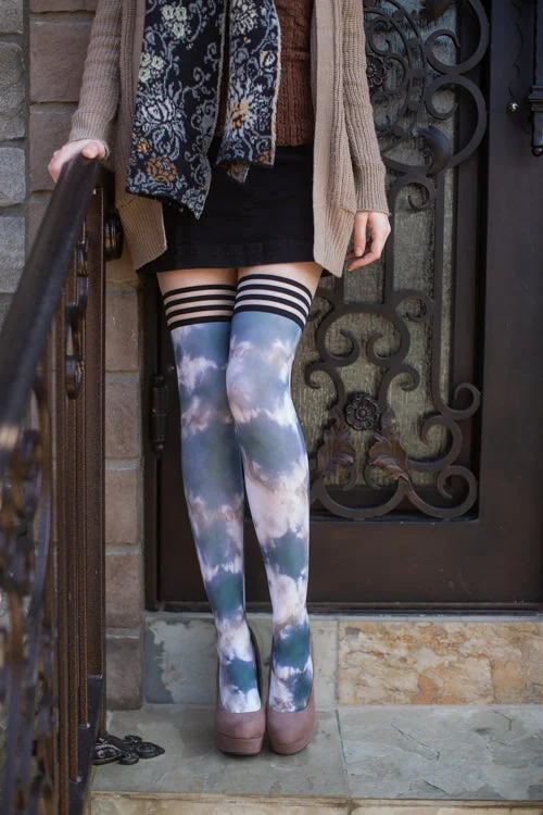 Lightweight cozy socks-Mackenzie Tie Dye Thigh Highs with Stay-Up Top