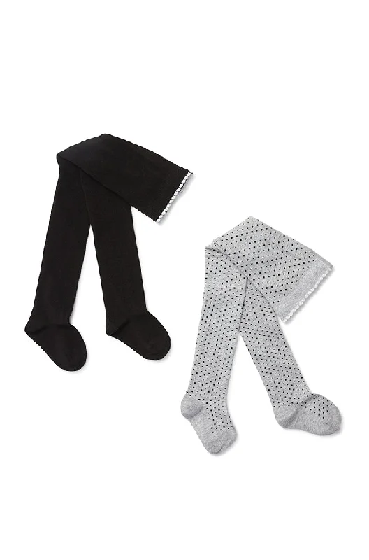 Colorful funky socks-Marquise Girls 2 Pack Tights - Grey Marle Dots/Black