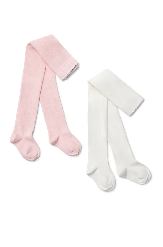 Classic white socks-Marquise Girls 2 Pack Tights - Pink Dots/Off White