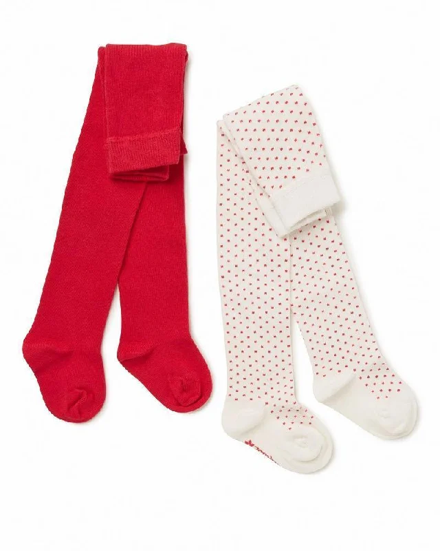 Soft organic socks-Marquise Girls 2 Pack Knitted Cotton Tights - Red/White With Red Spots