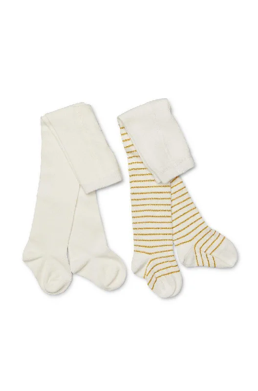 Plush fuzzy socks-Marquise Girls 2 Pack Knitted Tights Metallic - Cream/Metallic Gold Stripe