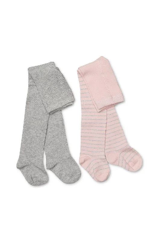 Casual striped crew-Marquise Girls 2 Pack Knitted Tights Metallic - Grey/Pink With Silver Metallic Stripe