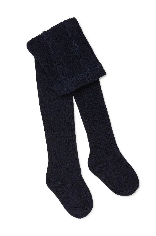 Thermal hiking socks-Marquise Girls Chunky Rib Knitted Cotton Tights - Navy