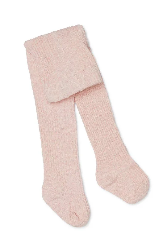 Thin workout socks-Marquise Girls Chunky Rib Knitted Cotton Tights - Pink