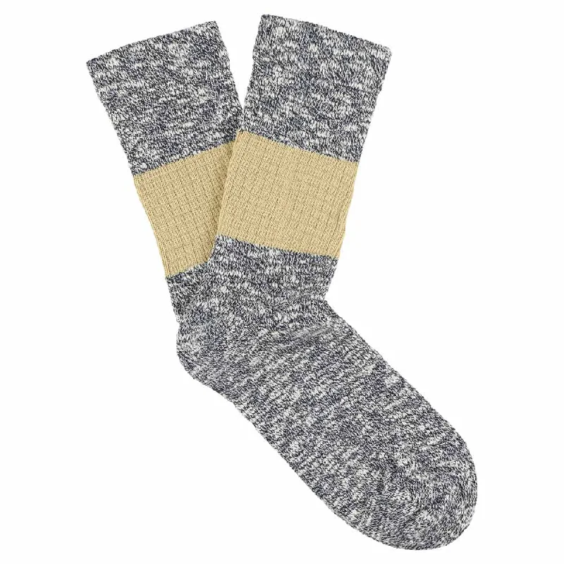 Plush knit crew-Women Melange Band Socks - Navy / Sahara