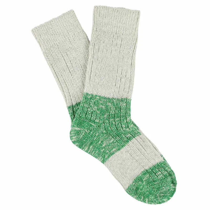 Breathable wool crew-Women Melange Block Socks Ecru / Bright Green