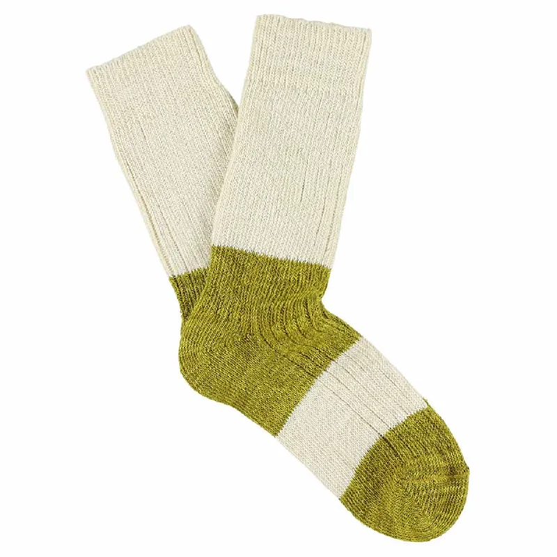 Handmade cozy socks-Women Melange Block Socks Ecru / Mustard