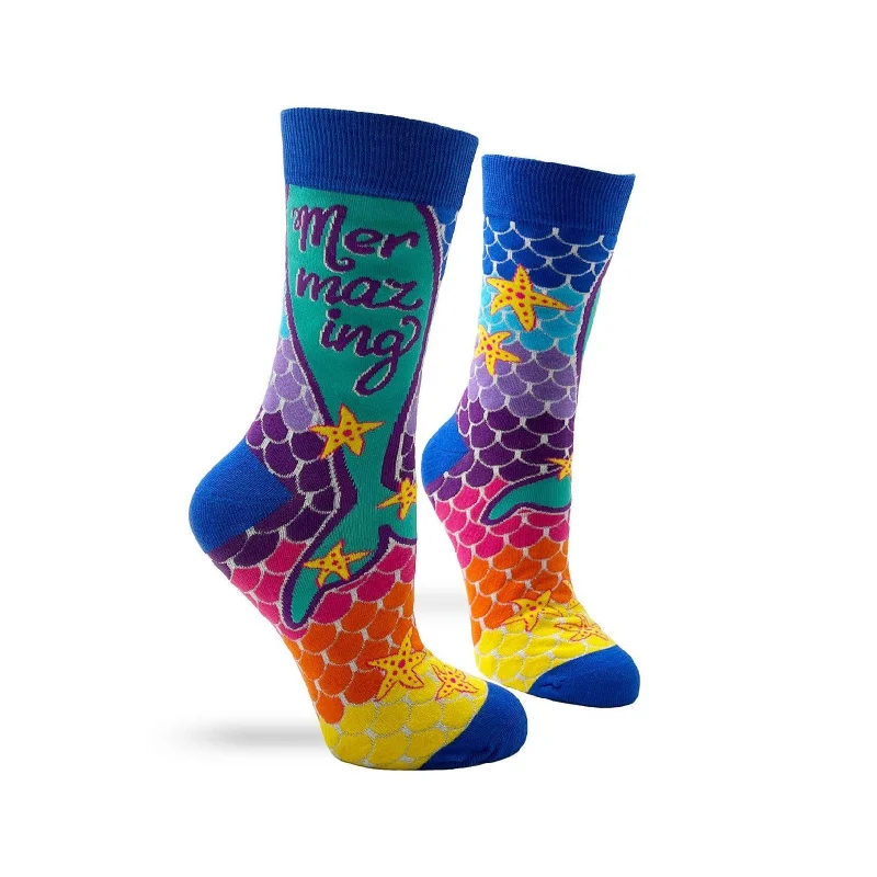 Breathable ankle socks-Mermazing Women's Novelty Crew Socks | Aquatic Theme Ladies Socks