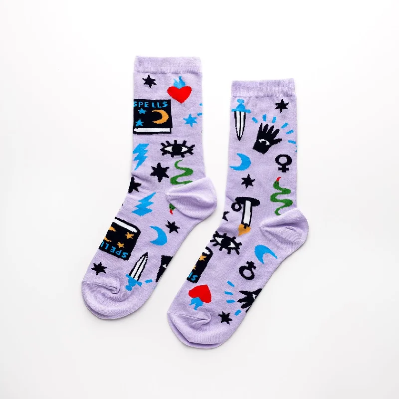 Modern funky socks-Witchy Mystic Spells Crew Socks - Small