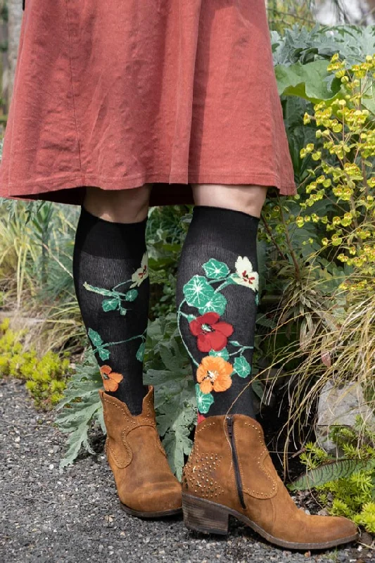 Grip thermal socks-Nasturtiums Knee High