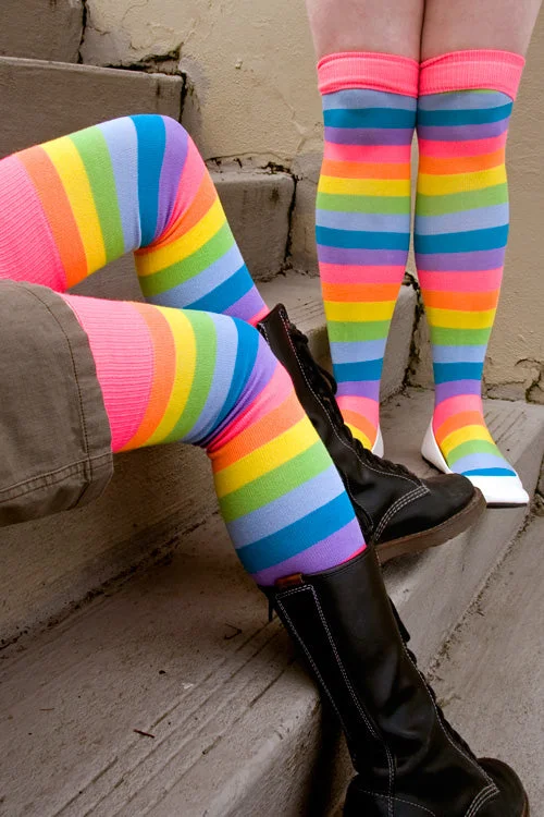 Durable wool crew-Neon Acrylic Rainbow Thigh High