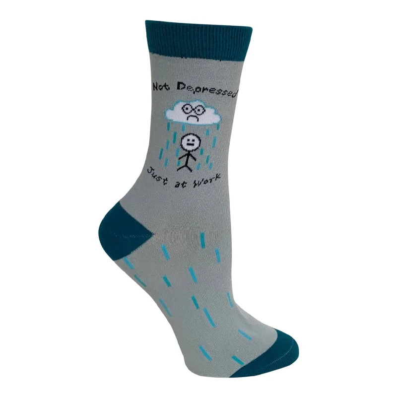 Trendy cotton socks-Not Depressed, Just at Work Women's Crew Socks | Gray and Blue Hues