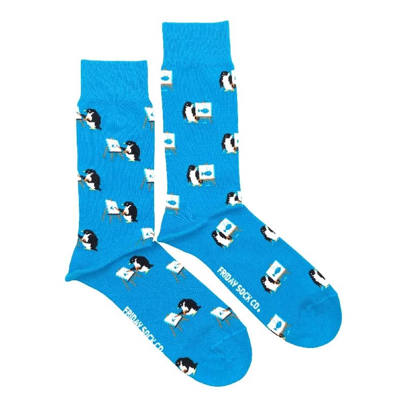 Athletic cozy socks-Penguin Painting Mismatched Socks M