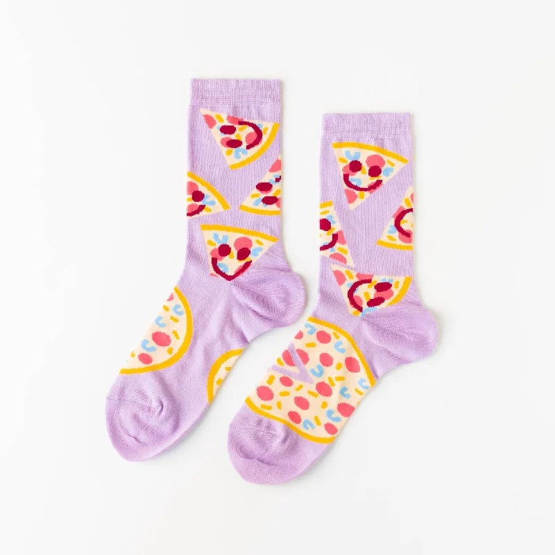 Cushioned holiday socks-Pizza Happy Face Crew Socks - Small