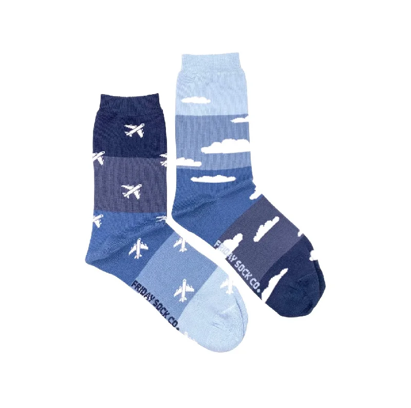 Organic cozy socks-Plane & Clouds 2.0 Mismatched Socks