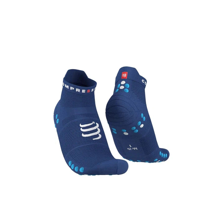 Grip fitness socks-Compressport Pro Racing Socks V4.0 Ultralight Run Low - Sodalite/Fluo Blue