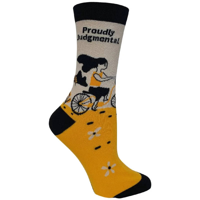 Retro bamboo socks-Proudly Judgmental Women's Crew Socks | Girl on a Bicycle