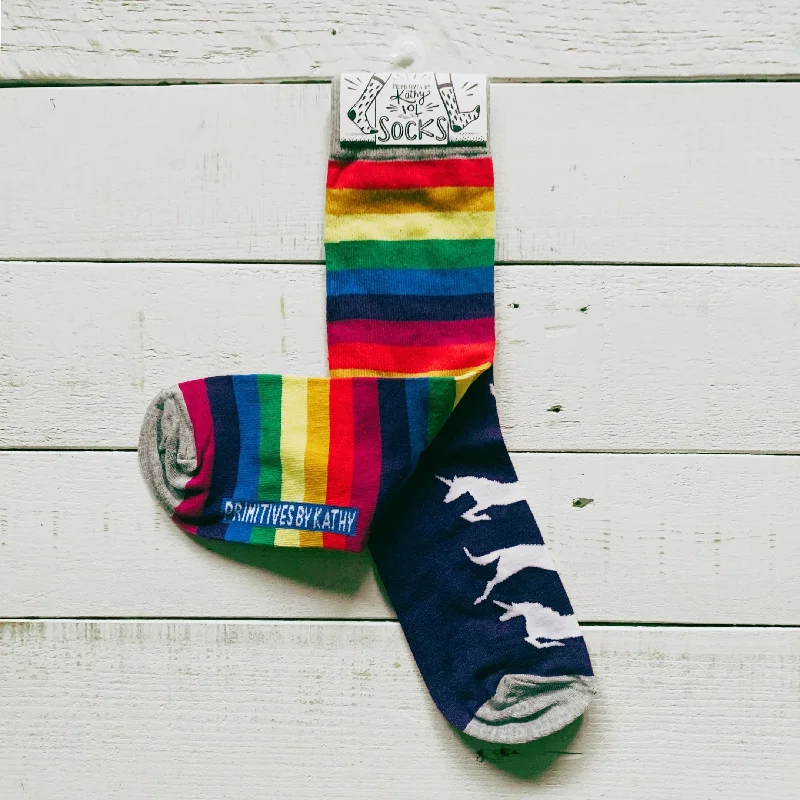 Breathable athletic socks-Rainbows And Unicorns Socks | Mismatched Designs | Unisex