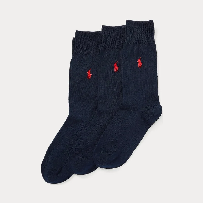 Soft hiking socks-Ralph Lauren Mens Cotton blend socks 3 pairs - navy