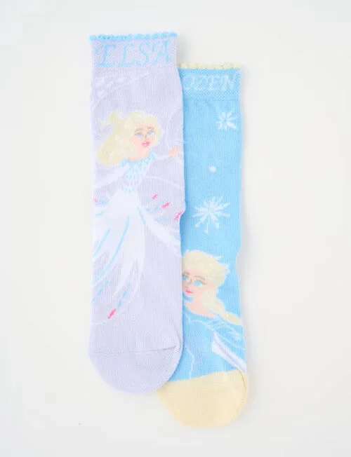 Breathable athletic socks-Rio Girls Disney Licenced Frozen Crew Socks 2 Pack - Elsa Snow