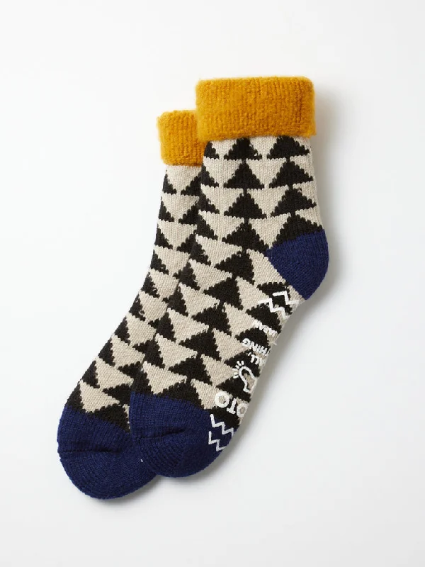 Plush knit socks-Rototo Comfy Room Socks in Gold Black Navy