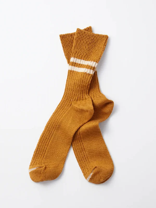 Casual athletic socks-Rototo Organic Stripe Sock in Sunset Gold White Sand