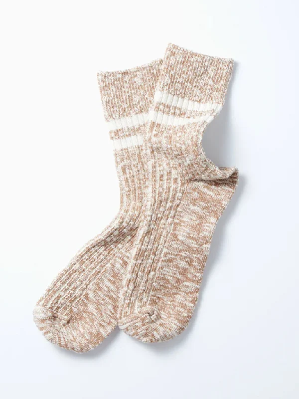 Cushioned knit socks-Rototo Organic Slub Stripe Sock in Coffee