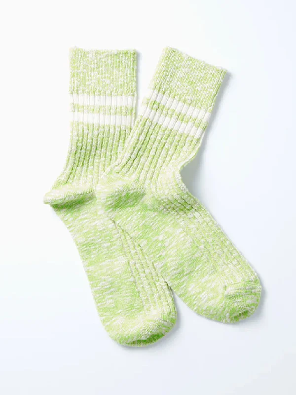 Handmade winter crew-Rototo Organic Slub Stripe Sock in Lime