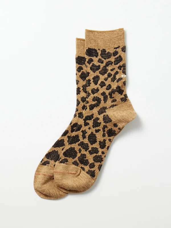 Cozy holiday socks-Rototo Leopard Crew Socks in Beige