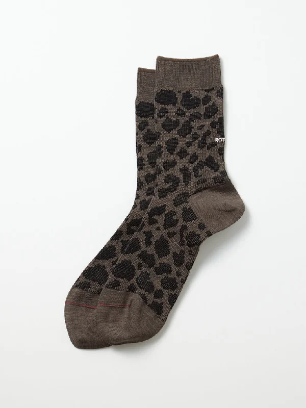 Lightweight thermal socks-Rototo Leopard Crew Socks in Charcoal