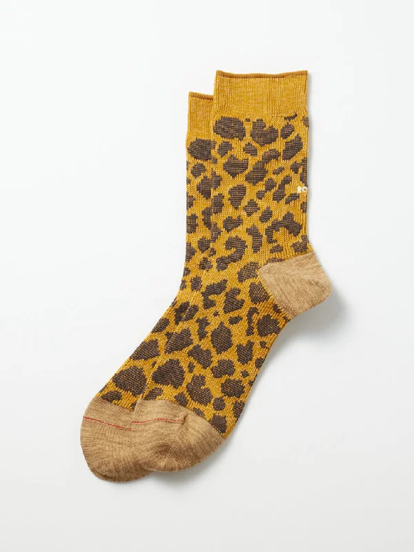 Playful polka socks-Rototo Leopard Crew Socks in Yellow