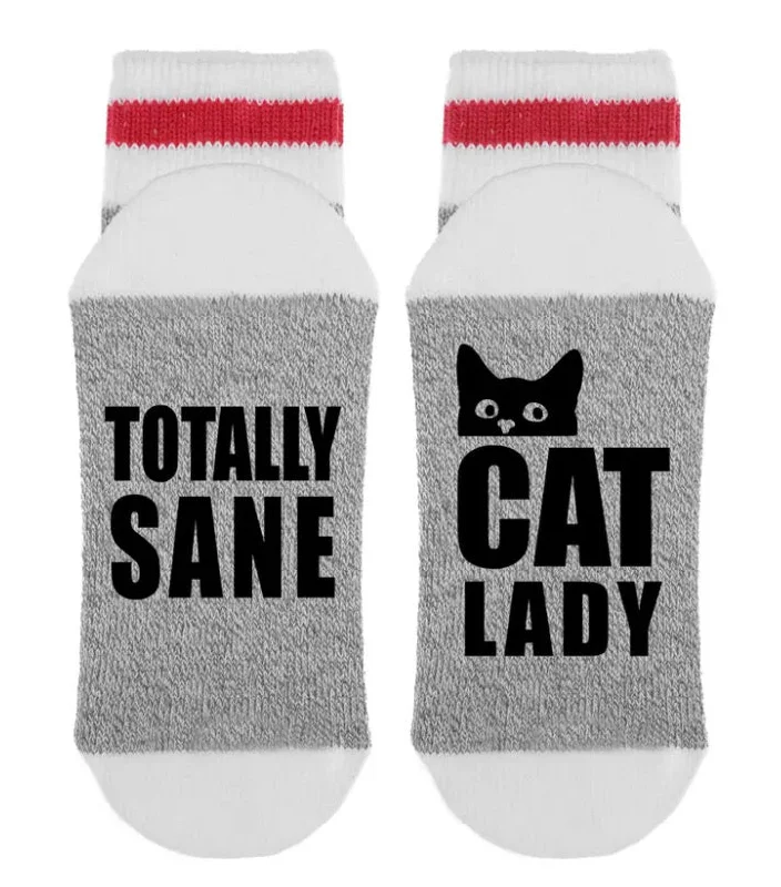 Casual white socks-SOCK DIRTY TO ME-TOTALLY SANE CAT LADY