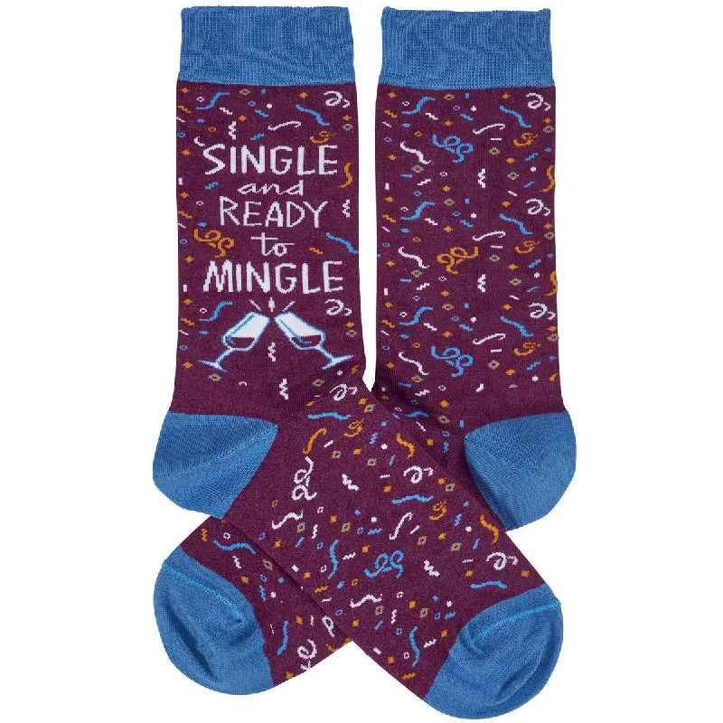 Warm knit crew-Single and Ready To Mingle Socks | Wine and Confetti Illustration | Gift for Her