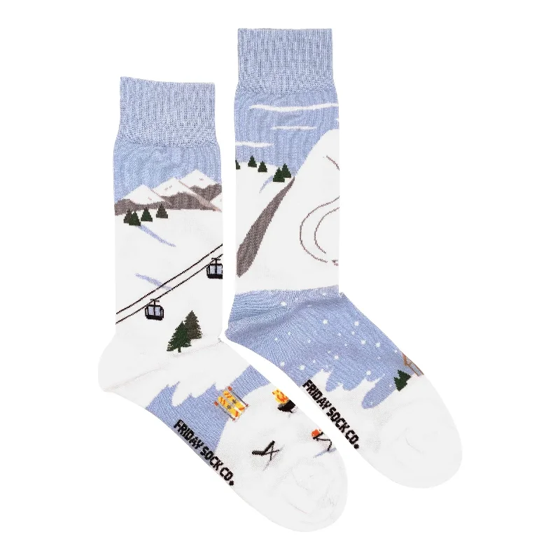 Thin alpaca socks-Ski Scene Mismatched Socks M