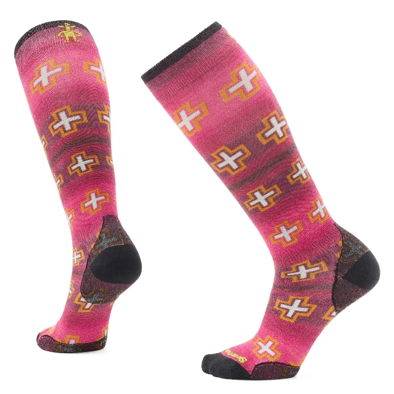 Anti-slip wool socks-Smartwool Womens Ski Zero Cushion Paths Crossed Print Over-the-Calf Socks