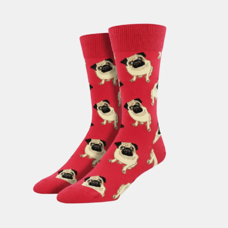 Minimalist knit socks-Socks Mens Pugs Terracotta Red